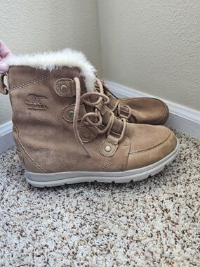 Sorel Women's Waterproof Faux Fur-Trim Brown Suede Lace-Up Boots